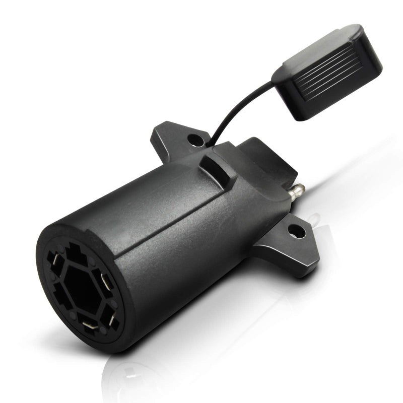 OPT7 محول مقطورة OPT7 7 دبابيس إلى 4 دبابيس مع لسان آمن، موصل ضوء مقطورة 7 طرق شفرات إلى 4 طرق مسطحة لشاحنة البيك أب، 3.75" طول × 1.75" قطر - Image 1